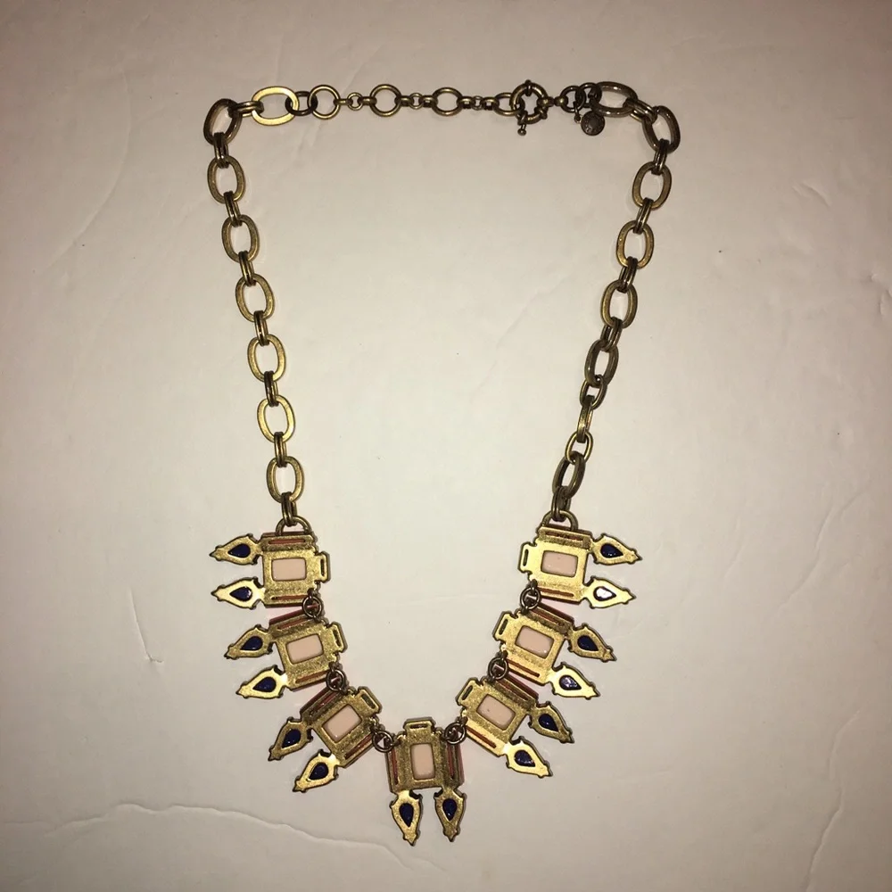 J Crew statement necklace blue & pink stones